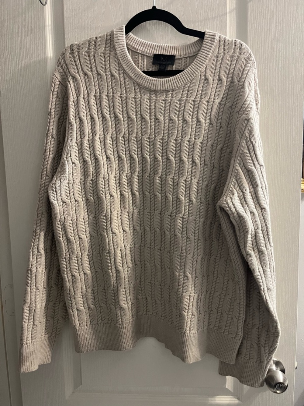Magaschoni Men's Crewneck Cable Knit Sweater in Light Beige